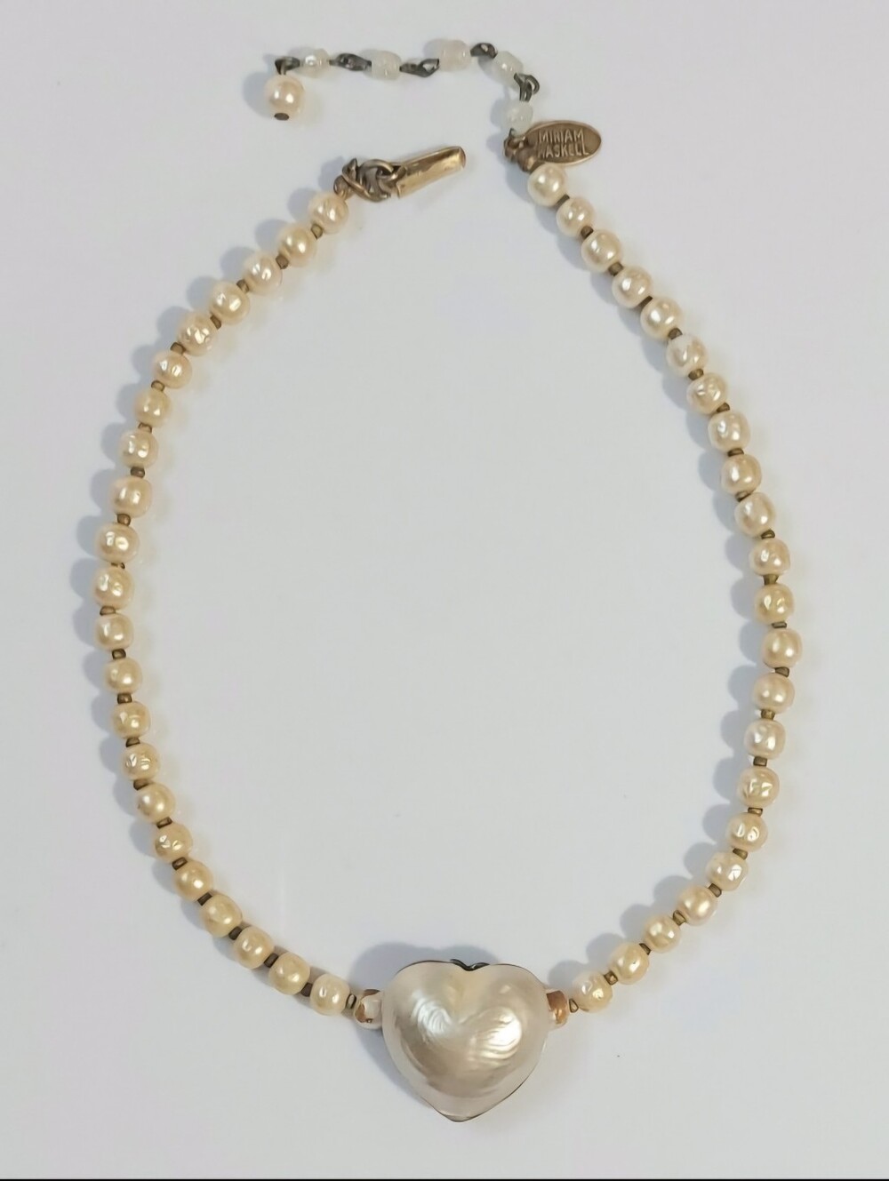 Miriam Haskell Cream Pearl Heart Necklace